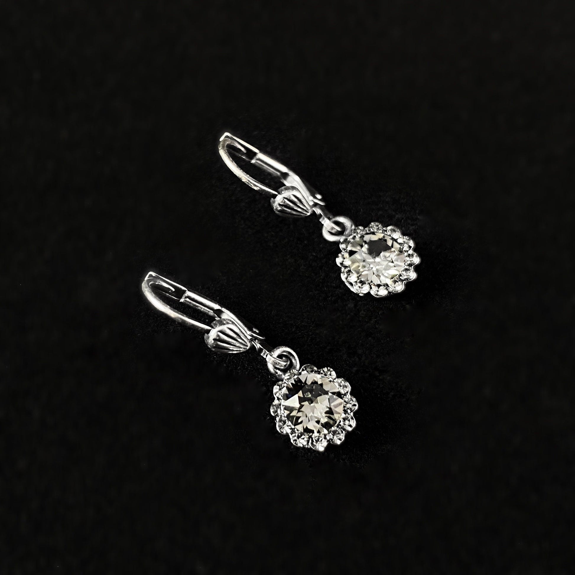 Round Cut Swarovski Crystal Drop Earrings, Smoky Gray - La Vie Parisienne by Catherine Popesco