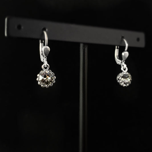Round Cut Swarovski Crystal Drop Earrings, Smoky Gray - La Vie Parisienne by Catherine Popesco