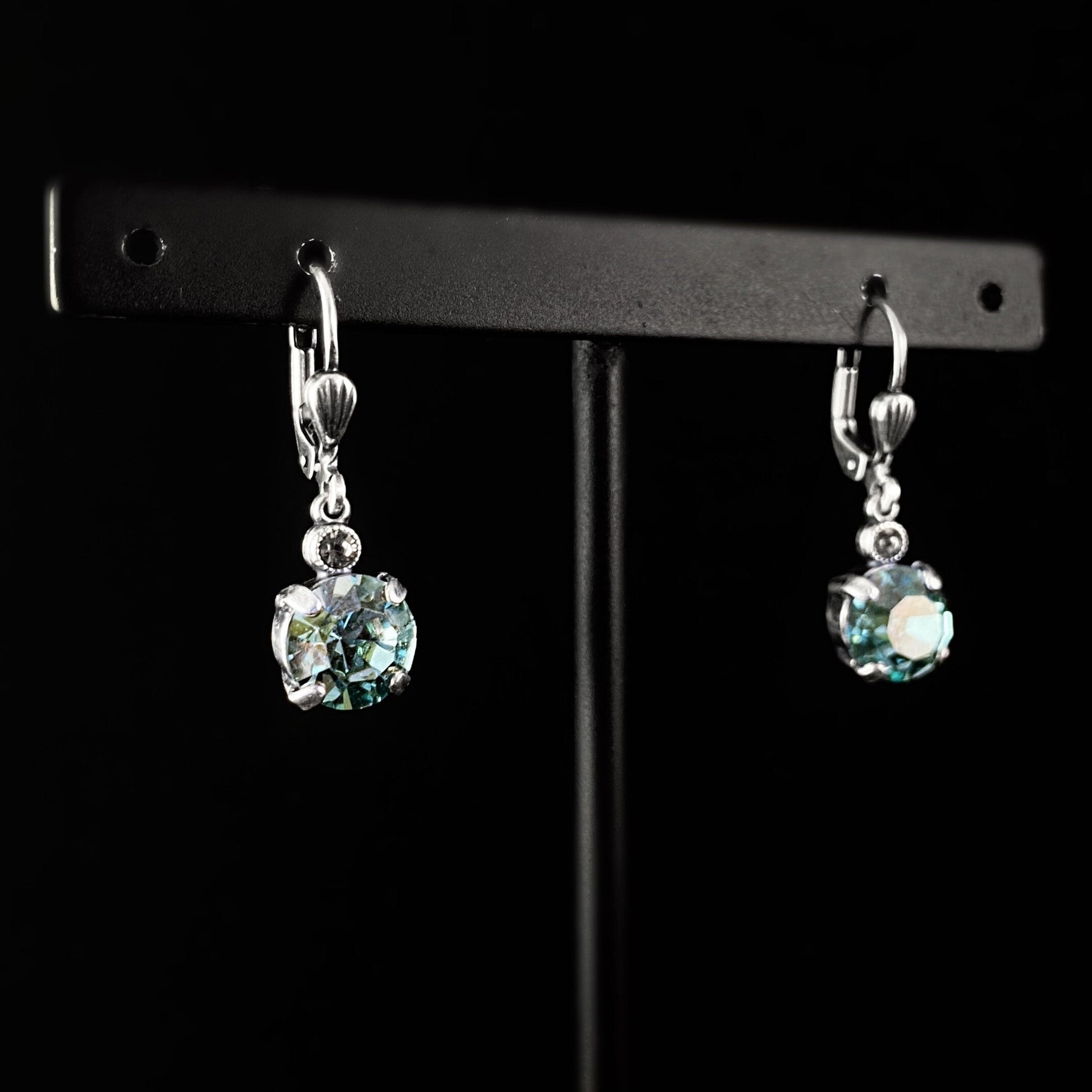 Round Cut Swarovski Crystal Drop Earrings, Wintergreen - La Vie Parisienne by Catherine Popesco