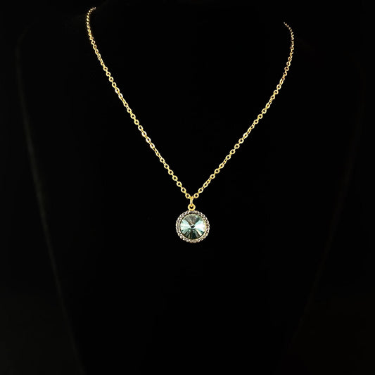 Round Cut Swarovski Crystal Pendant Necklace, Seafoam - La Vie Parisienne by Catherine Popesco