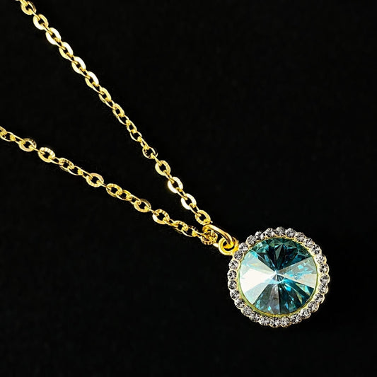 Round Cut Swarovski Crystal Pendant Necklace, Seafoam - La Vie Parisienne by Catherine Popesco