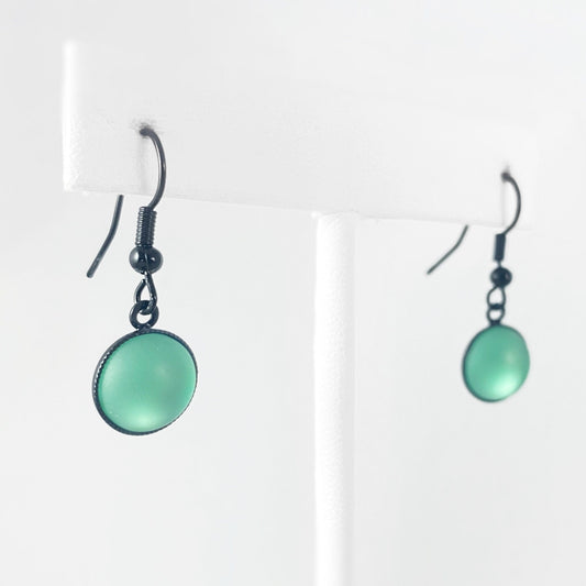 Round Earrings with Black Wire and Handmade Glass Beads, Hypoallergenic, Mint Green - Kristina