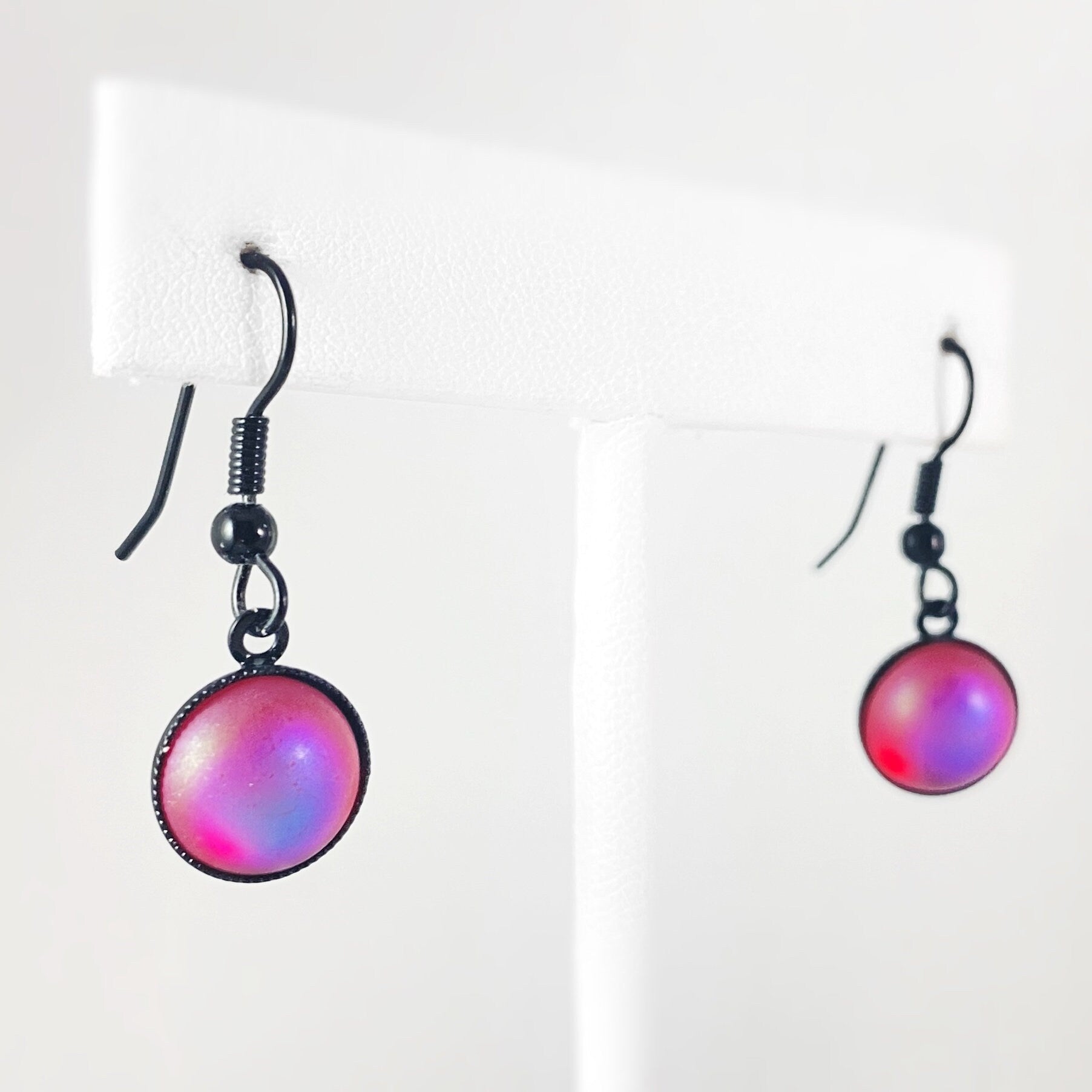 Round Earrings with Black Wire and Handmade Glass Beads, Hypoallergenic, Violet - Kristina