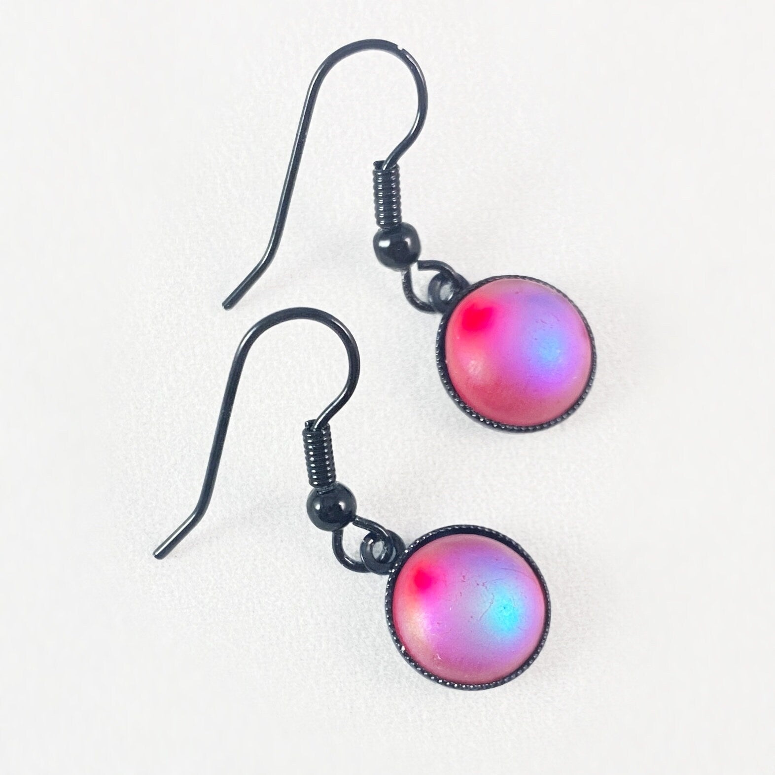 Round Earrings with Black Wire and Handmade Glass Beads, Hypoallergenic, Violet - Kristina