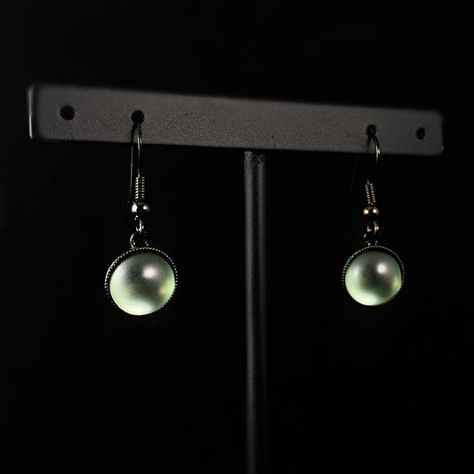 Round Earrings with Black Wire and Handmade Glass Beads, Hypoallergenic, Sage Green - Kristina