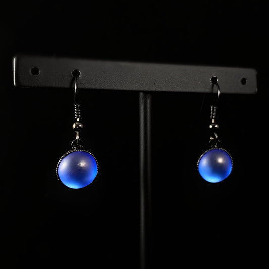 Round Earrings with Black Wire and Handmade Glass Beads, Hypoallergenic, Sapphire - Kristina