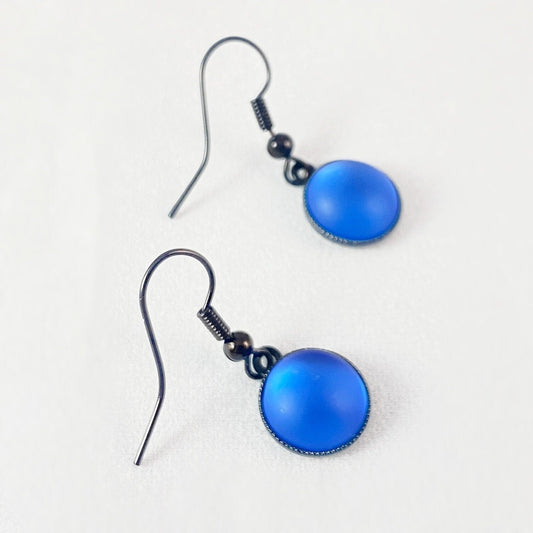 Round Earrings with Black Wire and Handmade Glass Beads, Hypoallergenic, Sapphire - Kristina