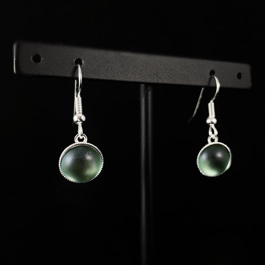 Round Earrings with Silver Wire and Handmade Glass Beads, Hypoallergenic, Sage Green - Kristina