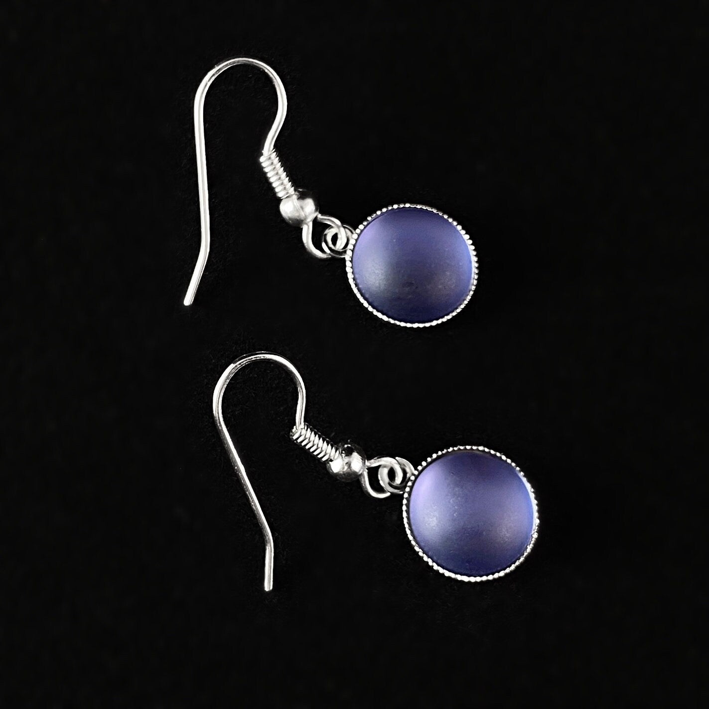 Round Earrings with Silver Wire and Handmade Glass Beads, Hypoallergenic, Violet - Kristina