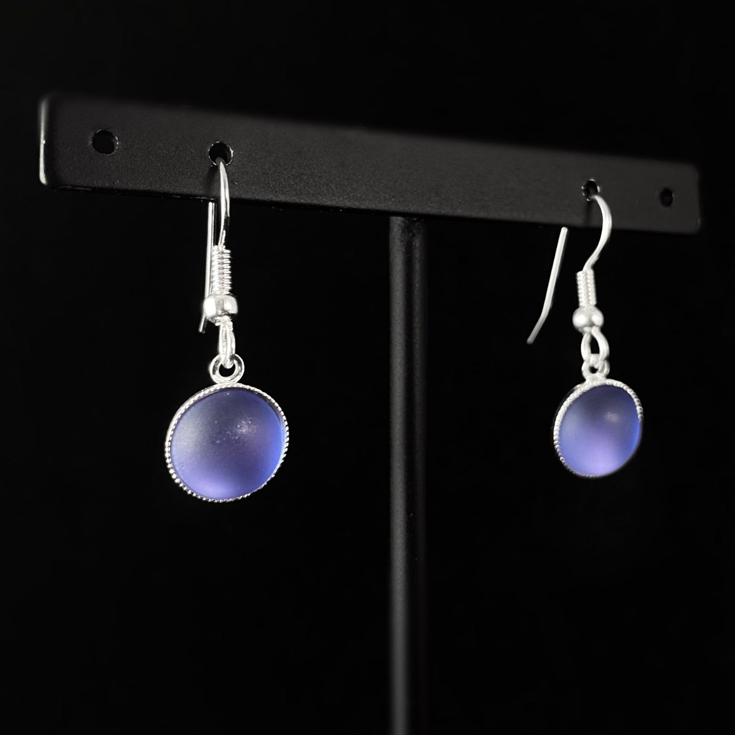 Round Earrings with Silver Wire and Handmade Glass Beads, Hypoallergenic, Violet - Kristina