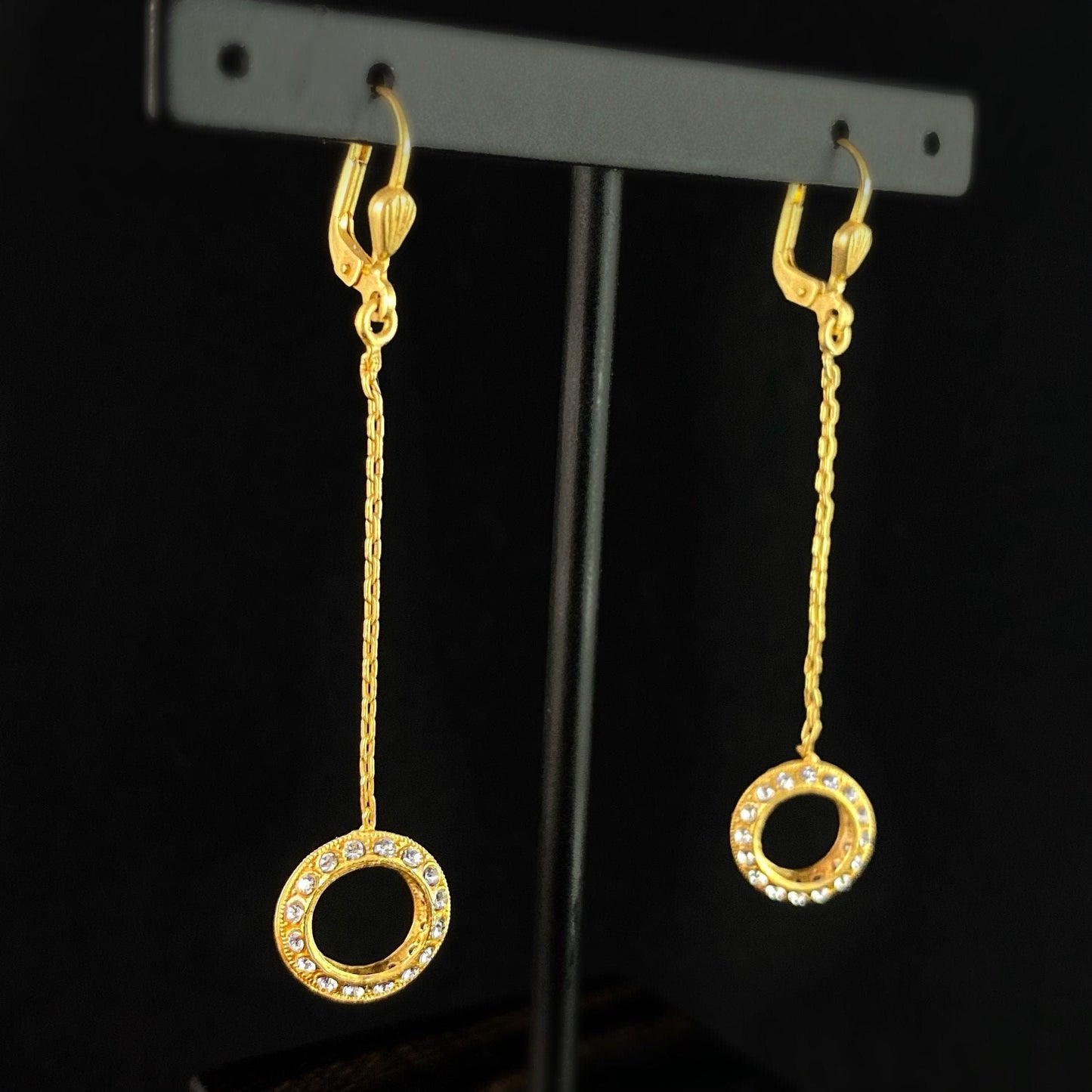 Round Gold Drop Earrings with Clear Swarovski Crystals - La Vie Parisienne by Catherine Popesco