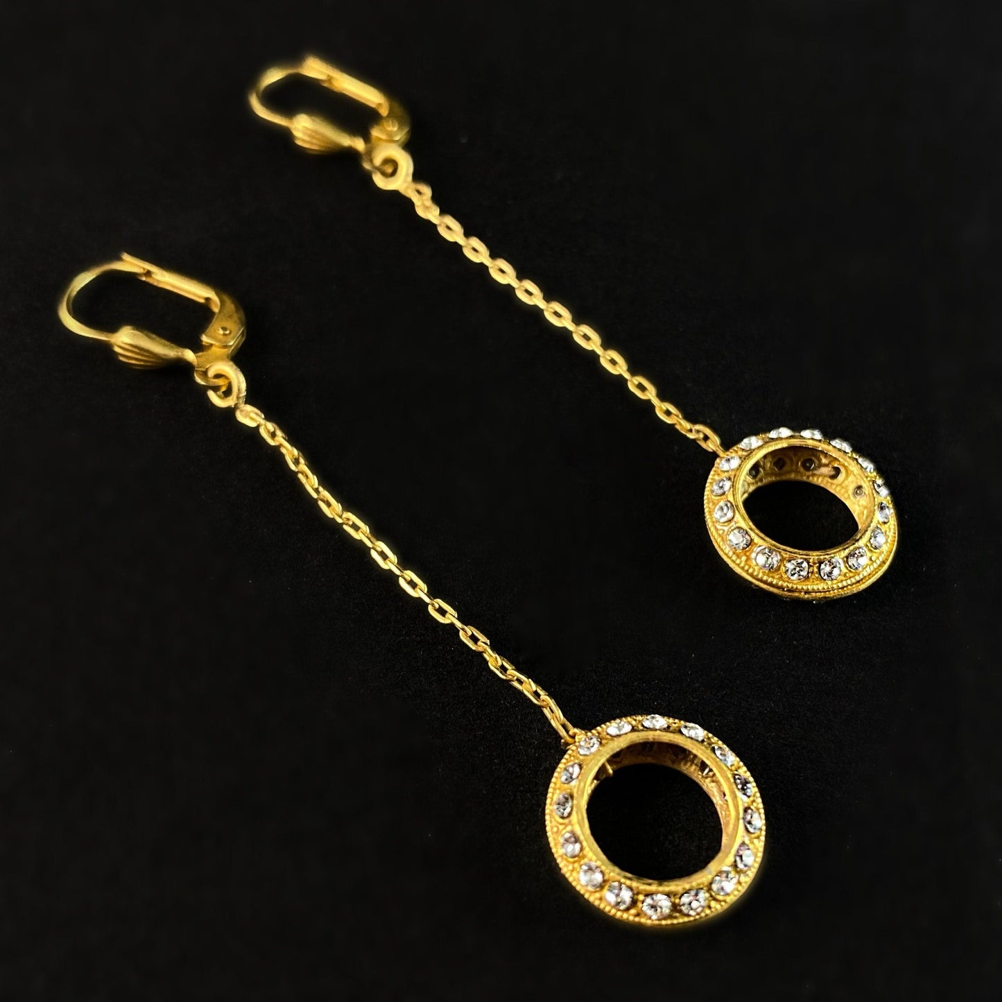 Round Gold Drop Earrings with Clear Swarovski Crystals - La Vie Parisienne by Catherine Popesco