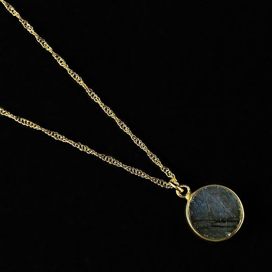 Round Labradorite Gold Chain Necklace - Athena