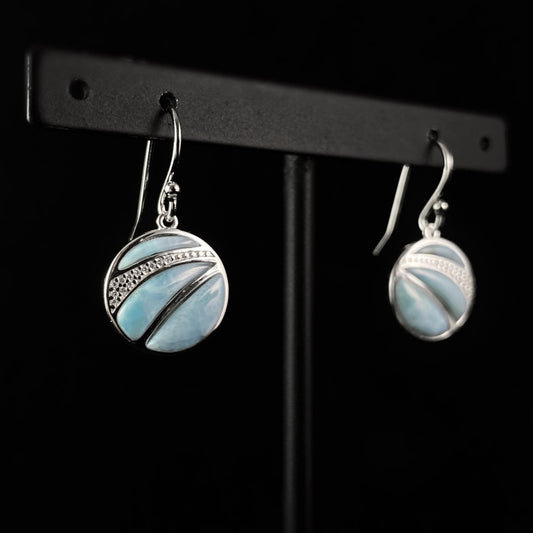 Round Sterling Silver Earrings with Natural Larimar Stones