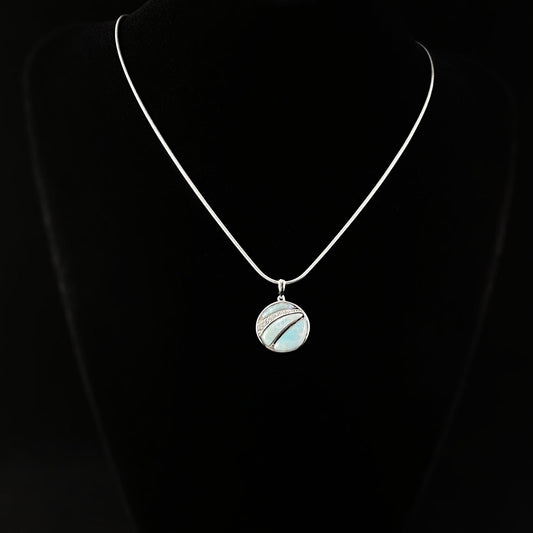 Round Sterling Silver Necklace with Natural Larimar Stones