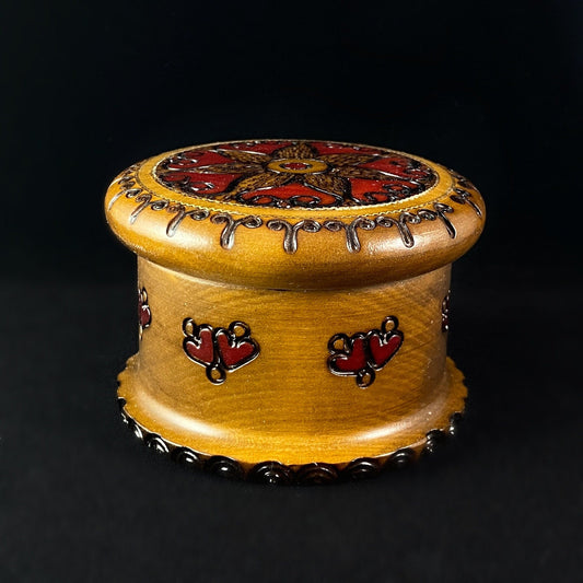 Round Sunburst Jewelry Box, Handmade Wooden Treasure Box