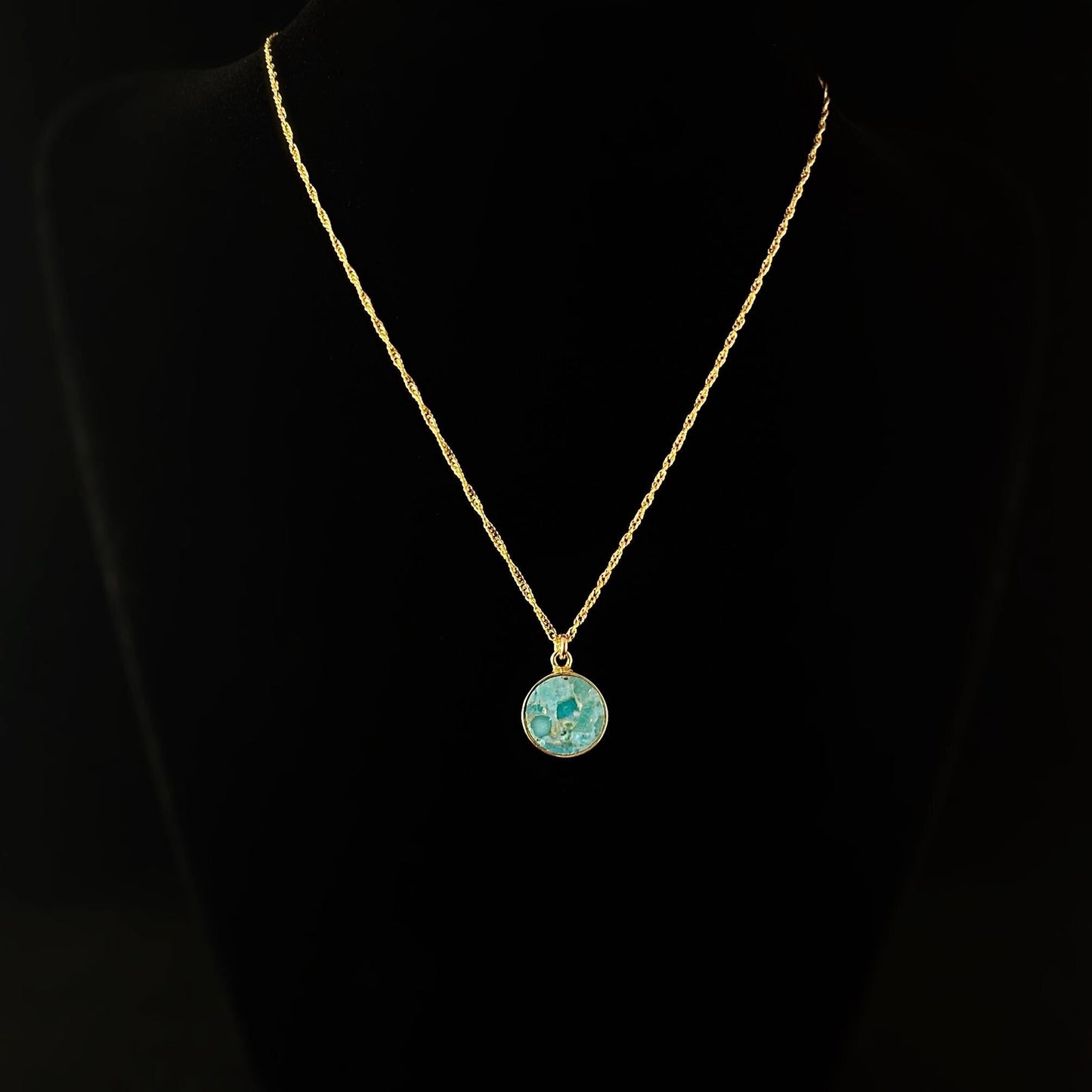 Round Turquoise Gold Chain Necklace - Athena