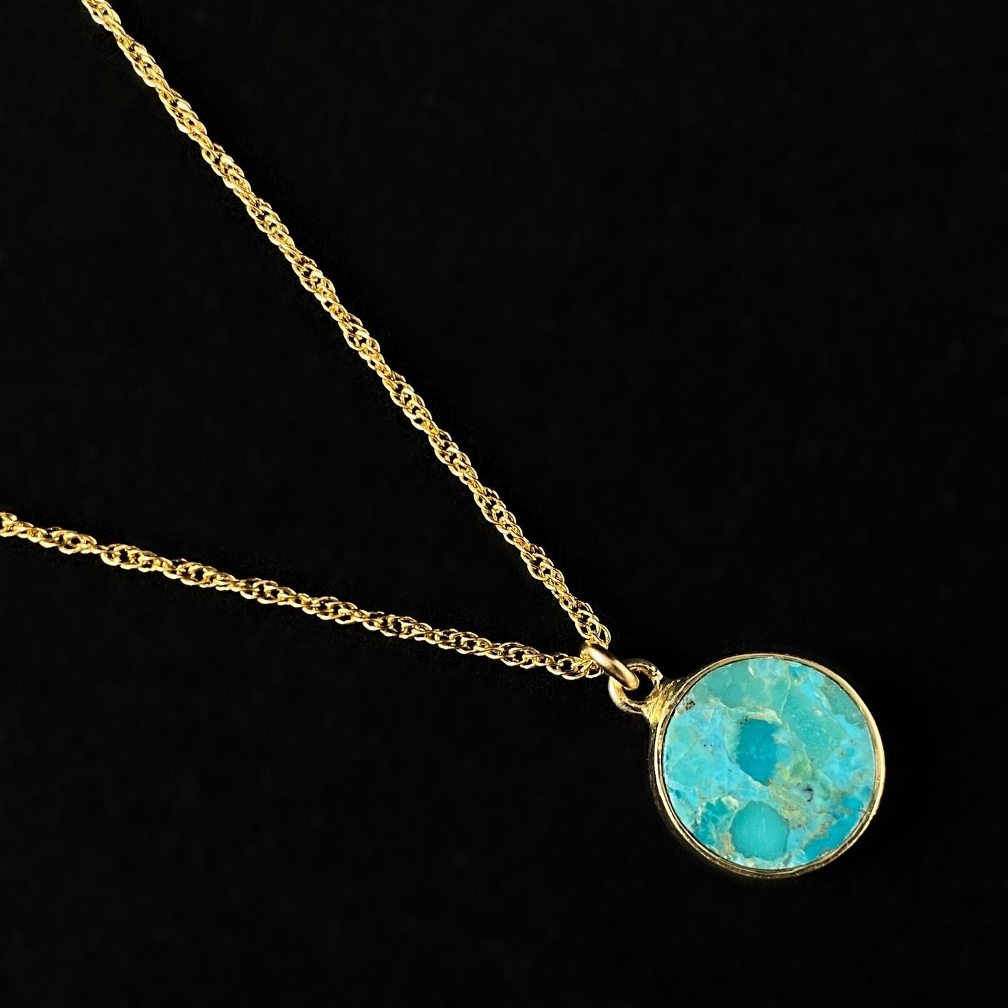 Round Turquoise Gold Chain Necklace - Athena