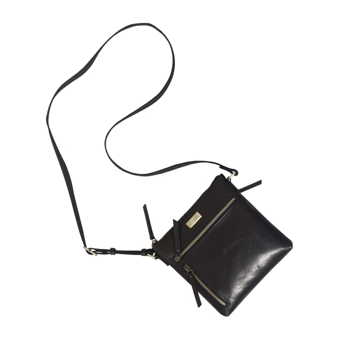 Rue Black Polished Vegetable Tanned Real Leather Crossbody