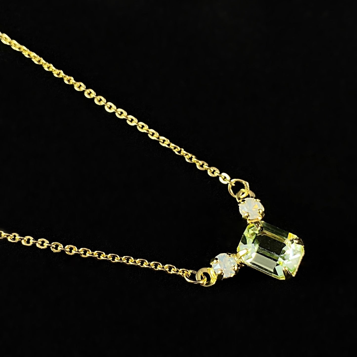 Sage Green Crystal Emerald Cut Adjustable Gold Necklace