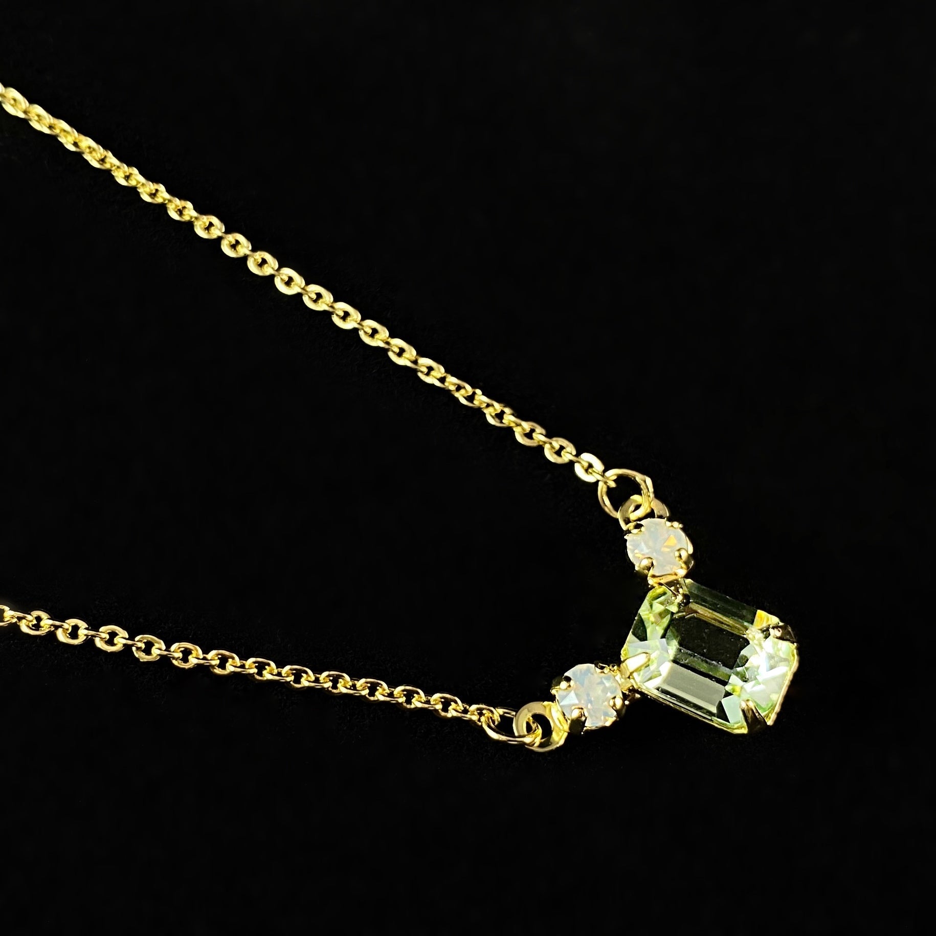 Sage Green Crystal Emerald Cut Adjustable Gold Necklace