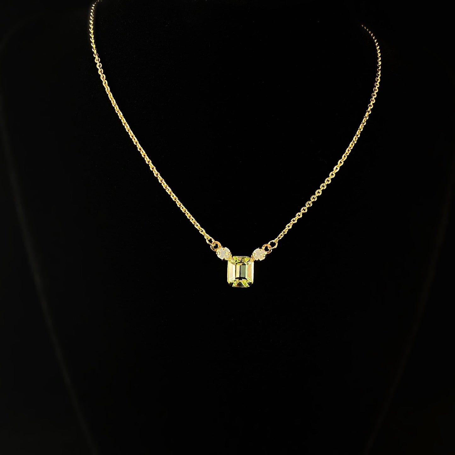 Sage Green Crystal Emerald Cut Adjustable Gold Necklace