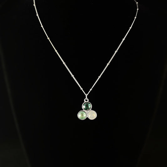 Sea foam Cluster Crystal Pendant on Dainty Silver Chain Necklace - Handmade, Nickel Free - Ulla