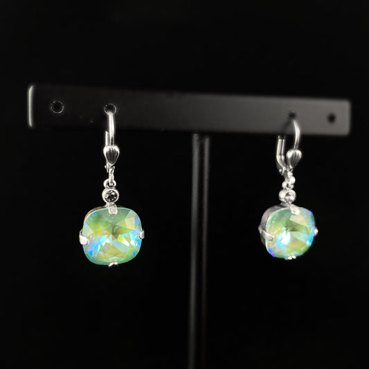 Sea Foam Blue Cushion Cut Swarovski Crystal Drop Earrings- La Vie Parisienne by Catherine Popesco