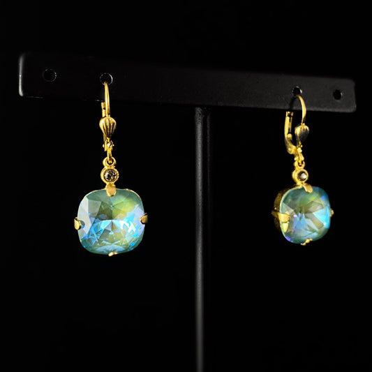 Seafoam Cushion Cut Swarovski Crystal Drop Earrings - La Vie Parisienne by Catherine Popesco