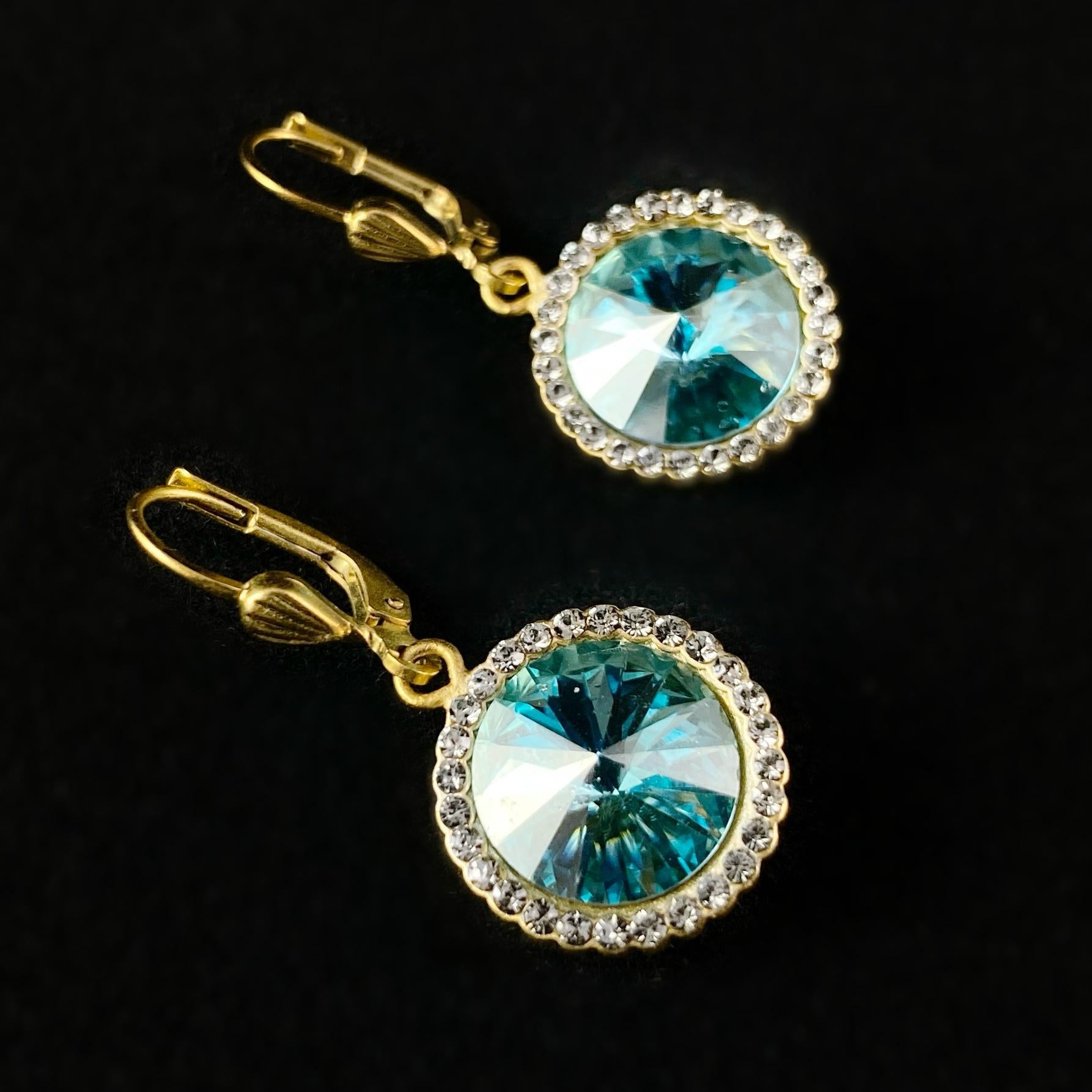 Seafoam Round Cut Swarovski Crystal Dangle Earrings with Tiny Crystal Details - La Vie Parisienne by Catherine Popesco