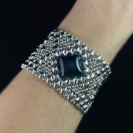 SG Liquid Metal Bracelet - 1.5 inch Wide Silver with Black