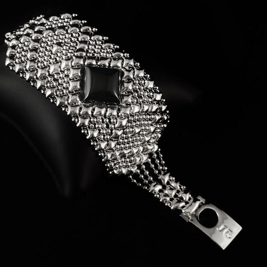 SG Liquid Metal Bracelet - 1.5 inch Wide Silver with Black