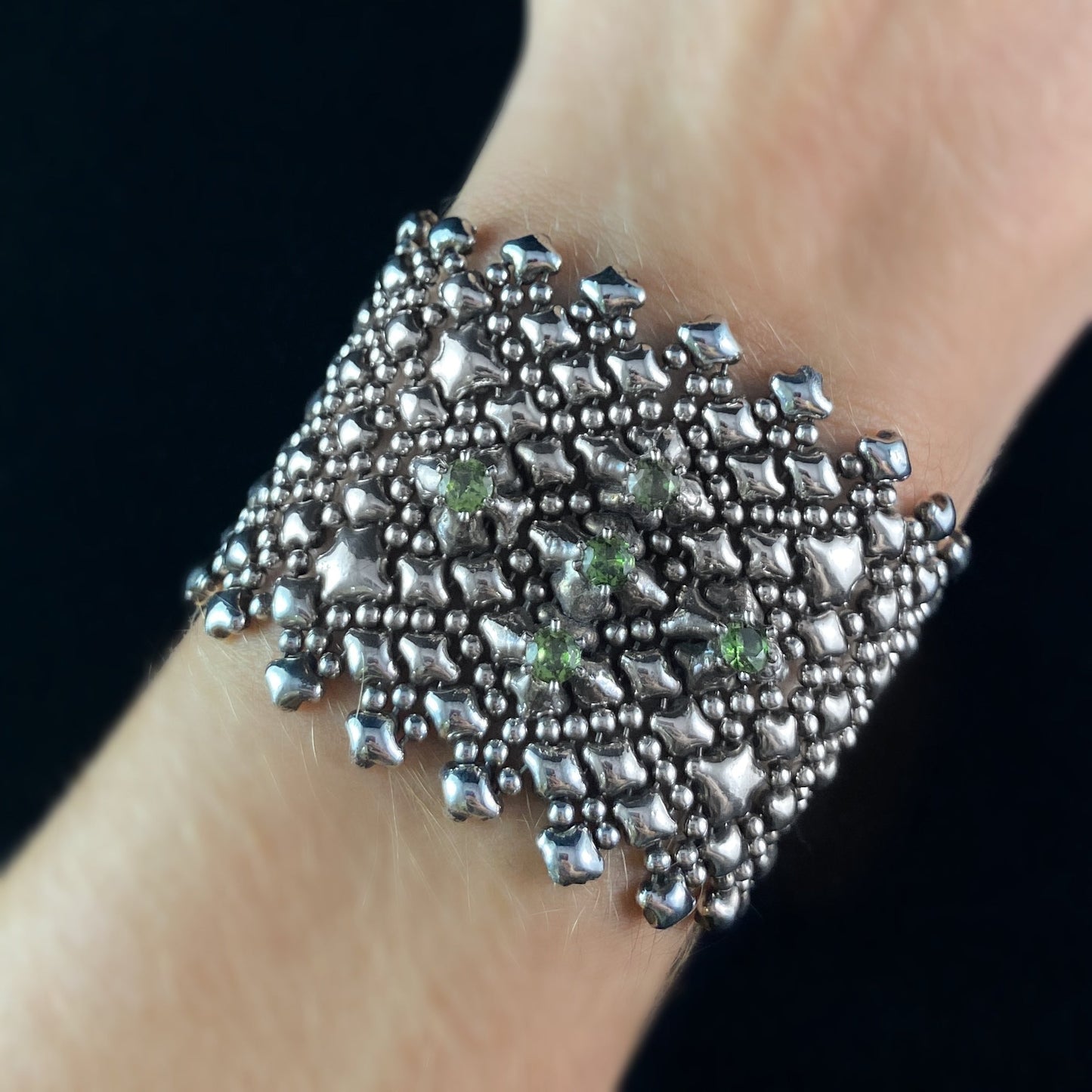 SG Liquid Metal Bracelet - 1.75 inch Wide Silver with Green