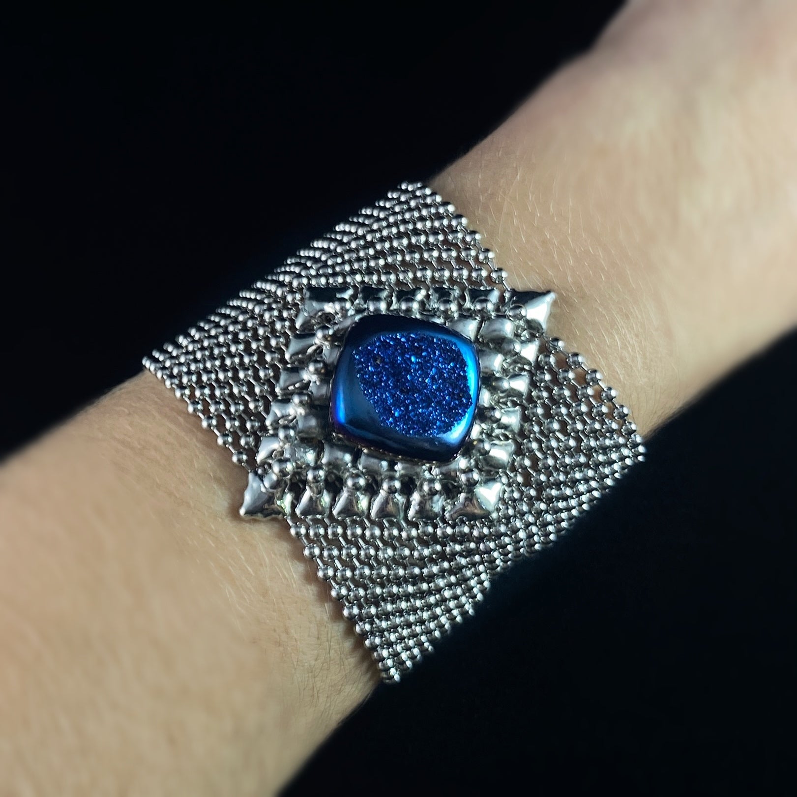 SG Liquid Metal Bracelet - 2.25 inch Wide Silver with Blue