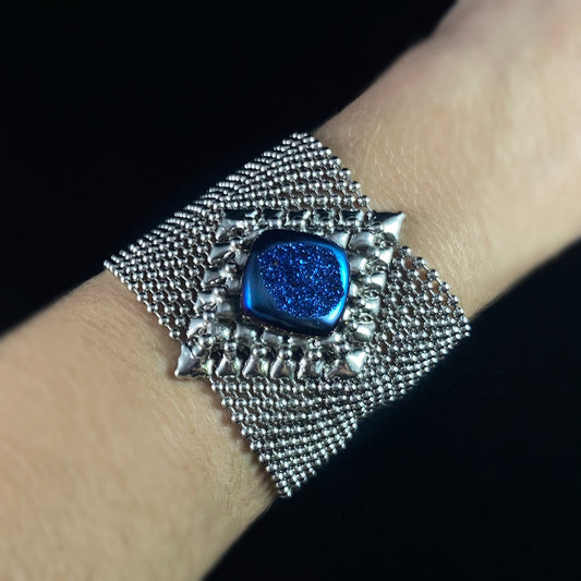 SG Liquid Metal Bracelet - 2.25 inch Wide Silver with Blue