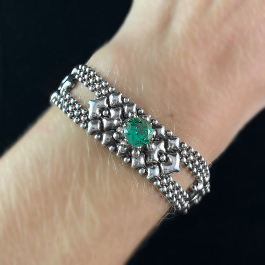 SG Liquid Metal Bracelet - 5/8 inch Wide Silver with Green