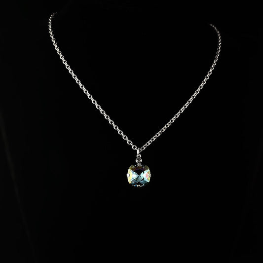 Shimmering Opal Blue Cushion Cut Swarovski Crystal Pendant with Tiny Crystal Detailing - La Vie Parisienne by Catherine Popesco