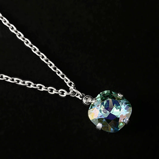 Shimmering Opal Blue Cushion Cut Swarovski Crystal Pendant with Tiny Crystal Detailing - La Vie Parisienne by Catherine Popesco
