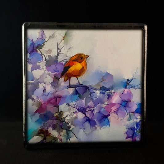 Signs Of Spring Bright Bird With Lavender Florals, Art Block - Unique Home/Office Decor