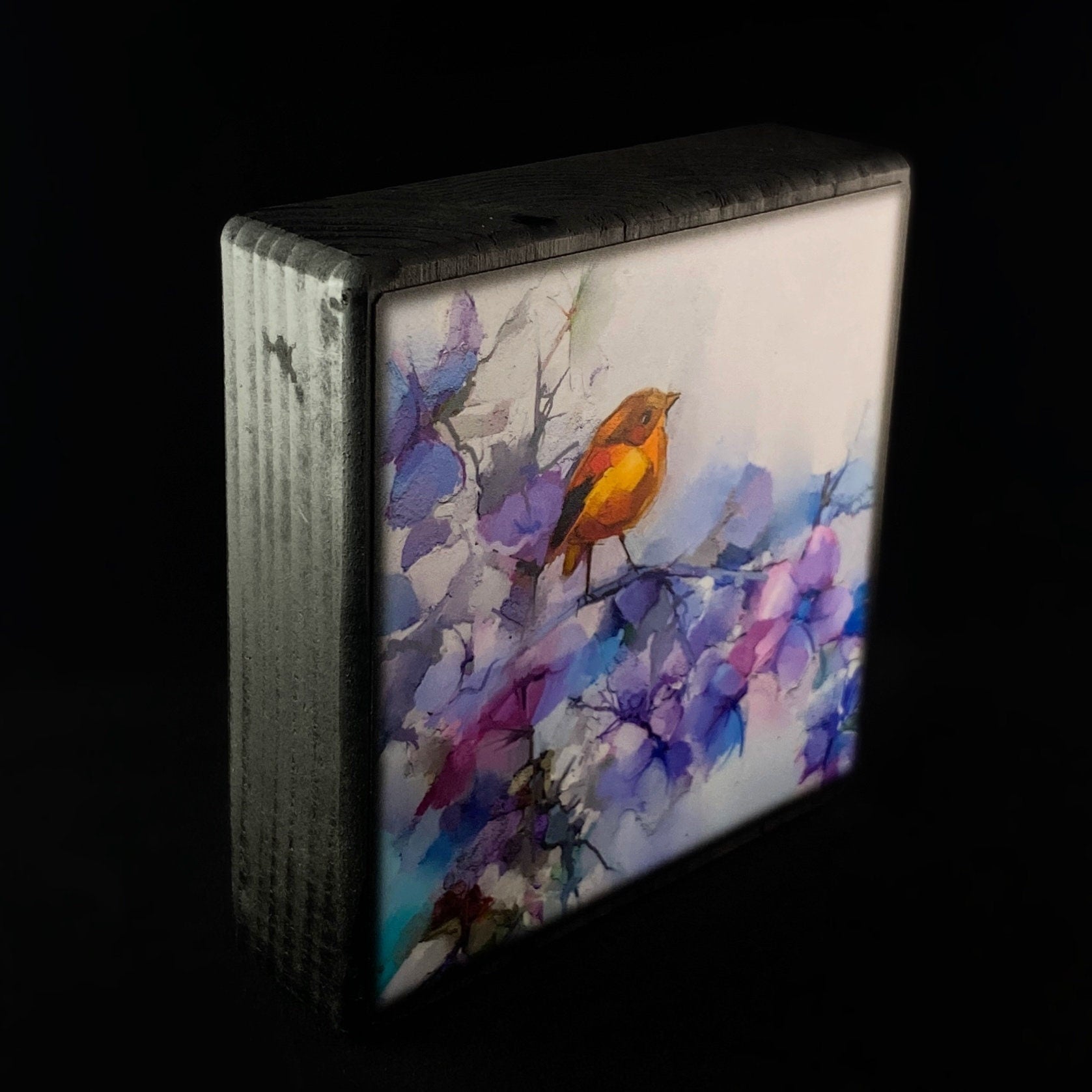 Signs Of Spring Bright Bird With Lavender Florals, Art Block - Unique Home/Office Decor