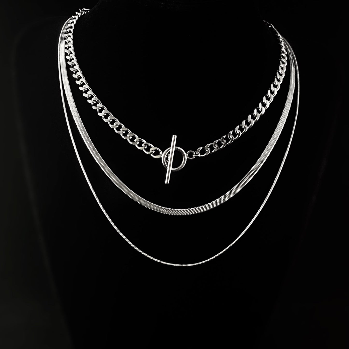 Silver 3 Layered T Bar Necklace - 3Souls
