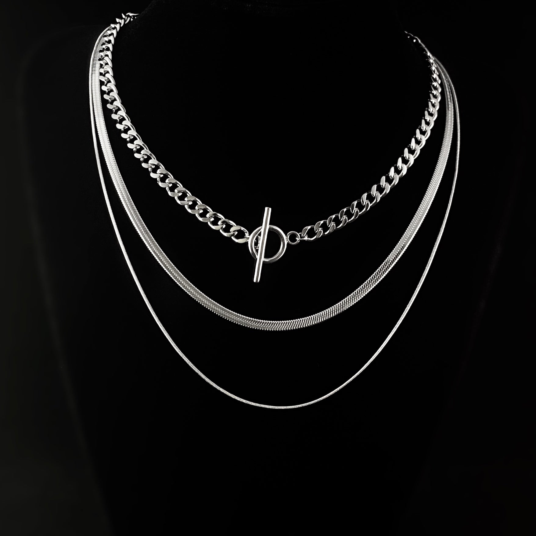 Silver 3 Layered T Bar Necklace - 3Souls