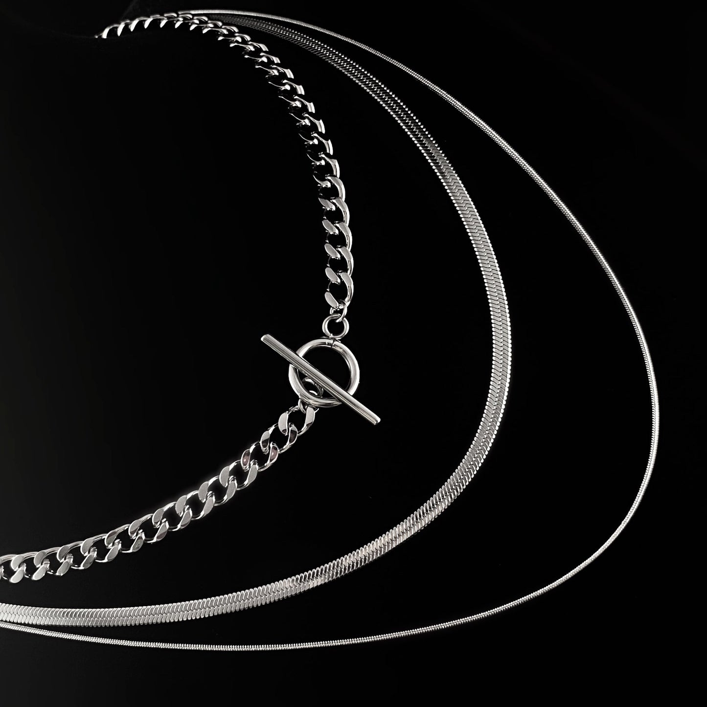 Silver 3 Layered T Bar Necklace - 3Souls