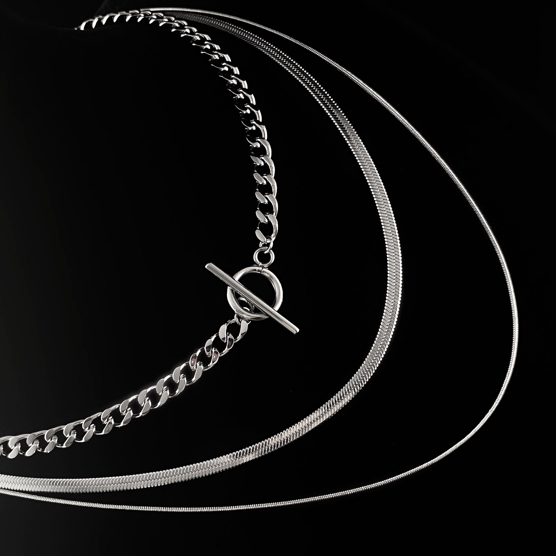 Silver 3 Layered T Bar Necklace - 3Souls