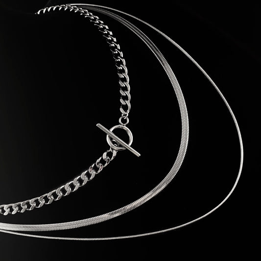 Silver 3 Layered T Bar Necklace - 3Souls