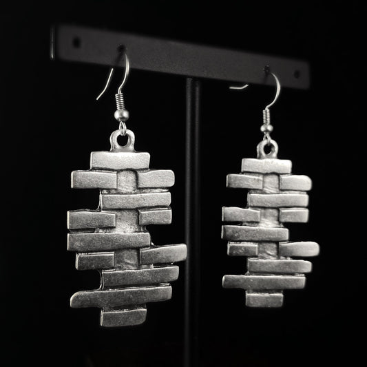 Silver Abstract Brick Drop Earrings, Handmade, Nickel Free - Elegant Minimalist Jewelry for Women