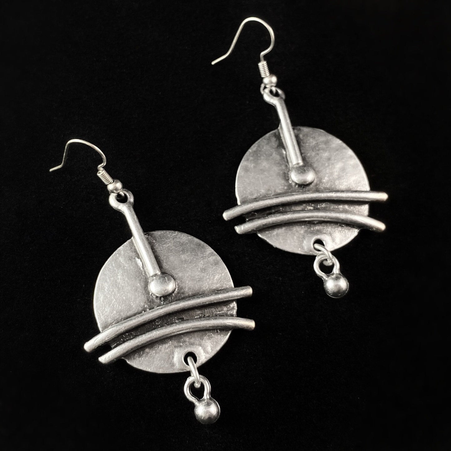 Silver Abstract Circle Drop Earrings, Handmade, Nickel Free - Elegant Minimalist Jewelry for Women