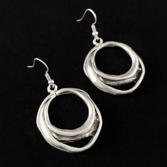 Silver Abstract Drop Earrings -  Handmade, Nickel Free - Elegant Minimalist Jewelry for Women