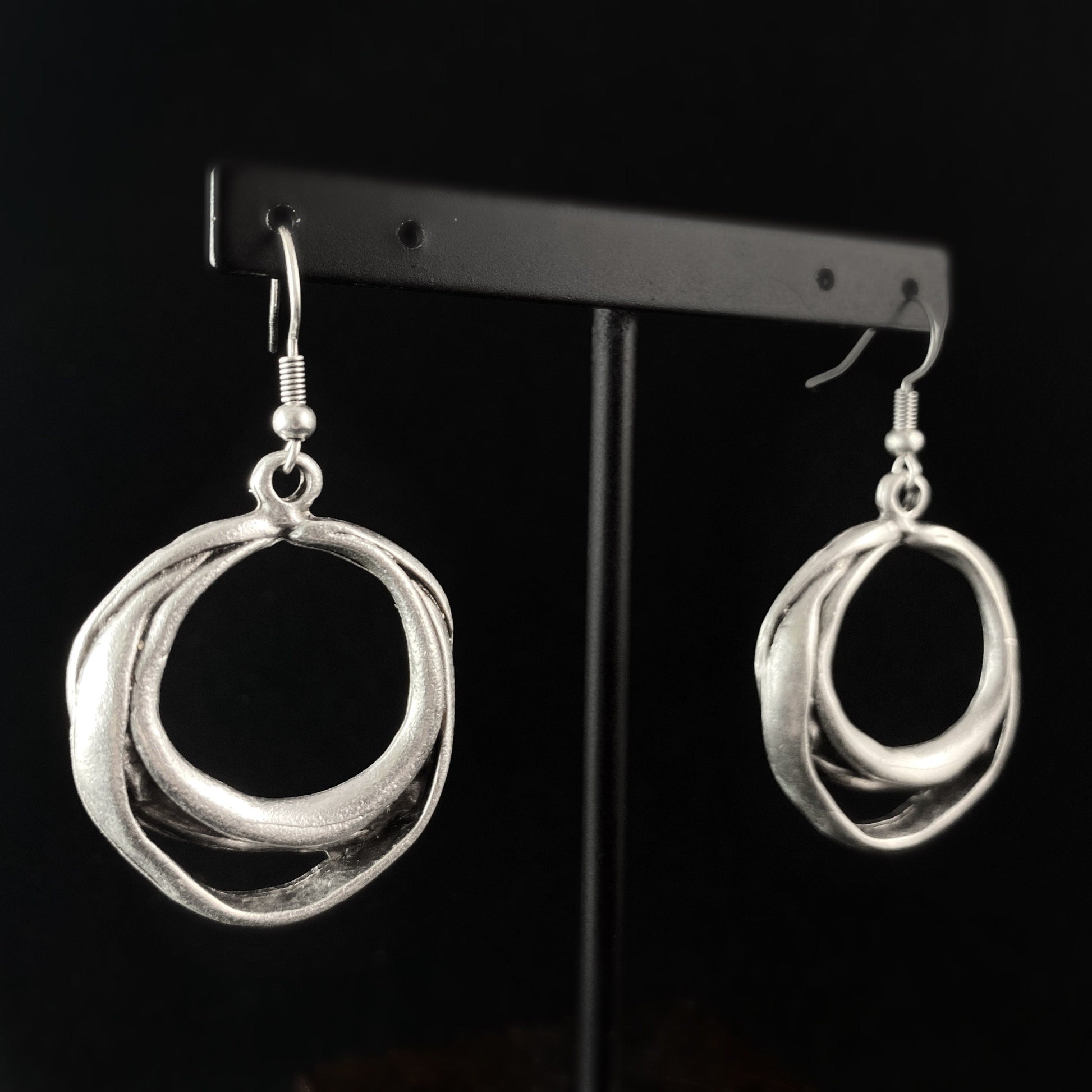 Silver Abstract Drop Earrings -  Handmade, Nickel Free - Elegant Minimalist Jewelry for Women