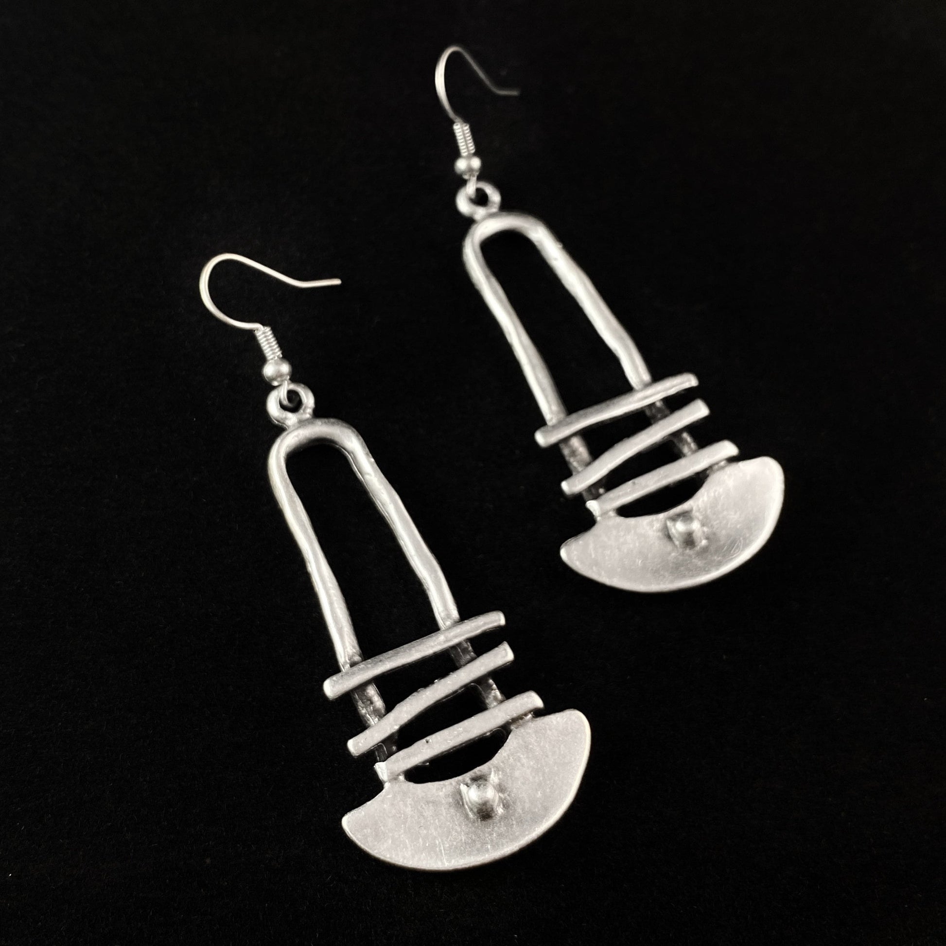 Silver Abstract Ladder Drop Earrings, Handmade, Nickel Free - Elegant Minimalist Jewelry for Women